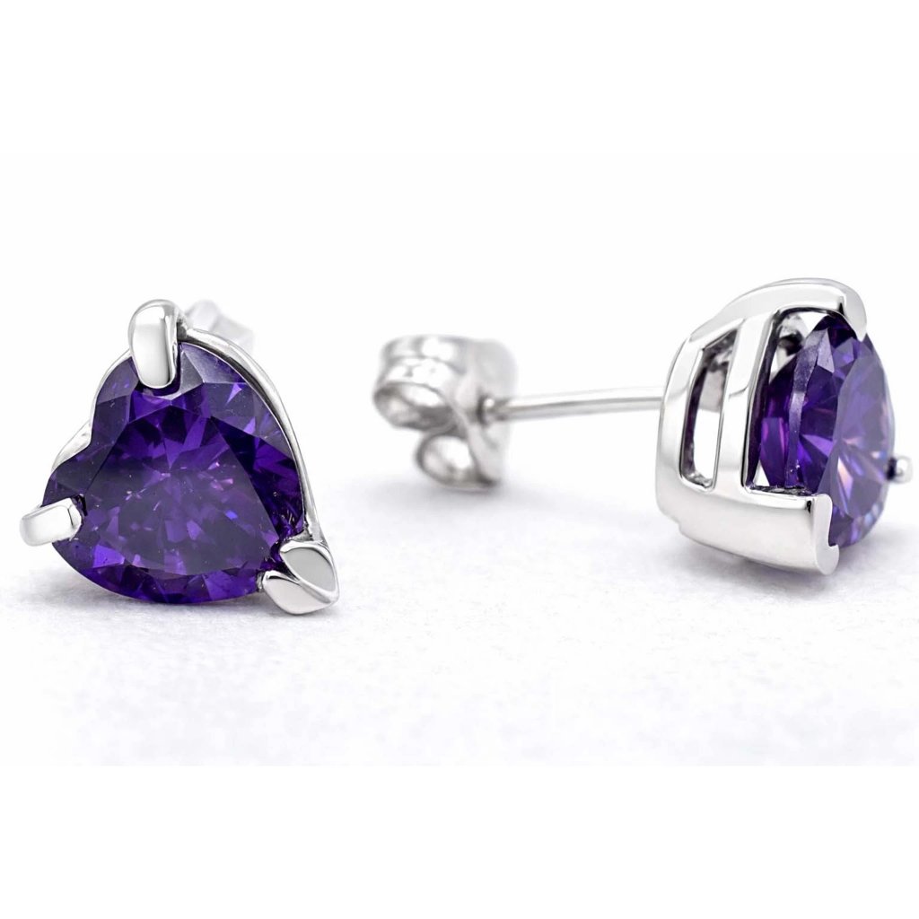 Created 1.84 Cts Amethyst Stud Earrings Solid 10k White Gold